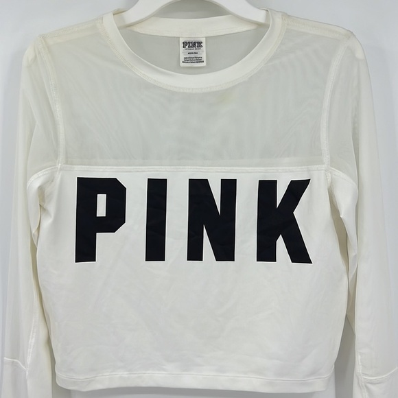 Pink Victoria's Secret  Pink Sheer White Long Sleeve Crop Top Color White M New - Picture 4 of 6